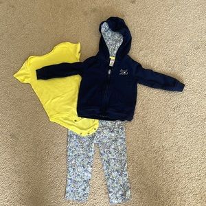 Carter’s 3-piece set, pants, onesie and navy zip-up hoodie, Size 24 months.
